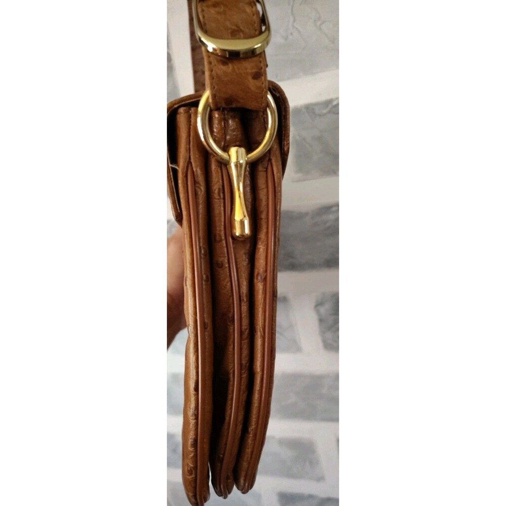 Lederer De Paris Vintage Shoulder Bag Leather Ostrich Print Embellished Tan Y2K - Picture 9 of 15